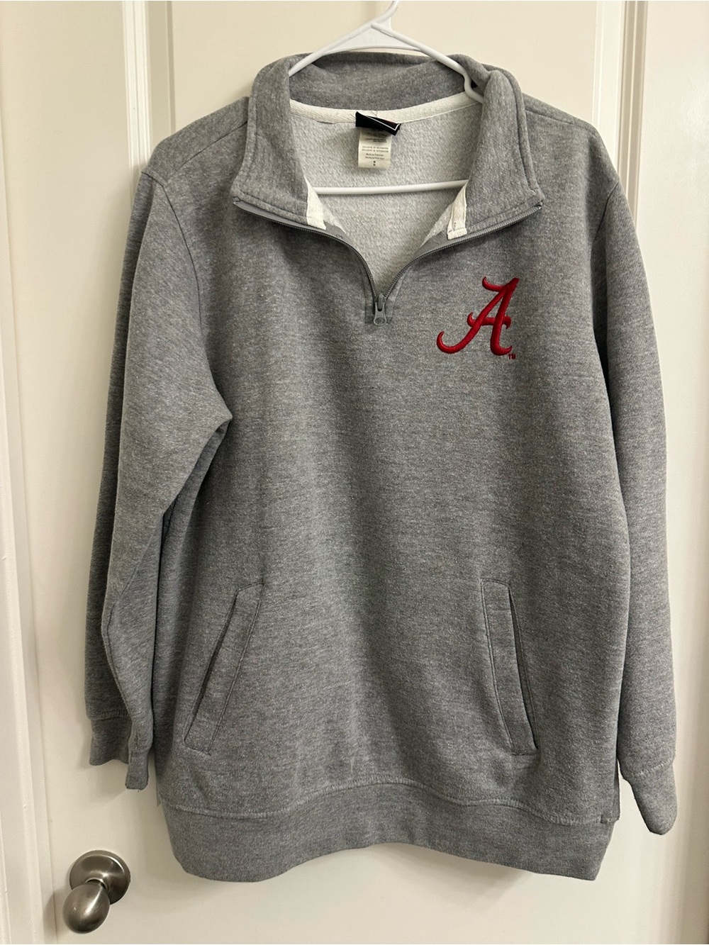 Genuine Merchandise Gray Quarter-Zip Sweater with Red Script A Logo
